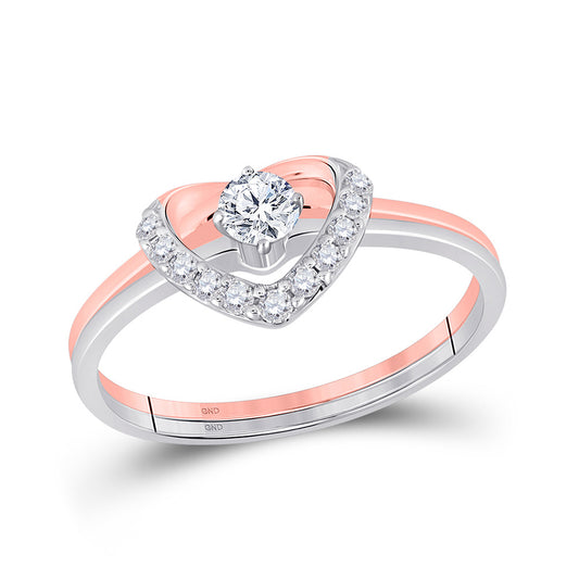 14K Two-tone Gold Heart Diamond Bridal Wedding Ring Band Set 1/4 Cttw, Womens Size: 5-10