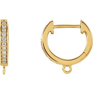 18K Yellow Gold 13.4 X 12.1 Mm .75 Mm Round .95Mm Pair Polished 1/10 Ctw Natural Diamond Hinged Hoop Earring Tops