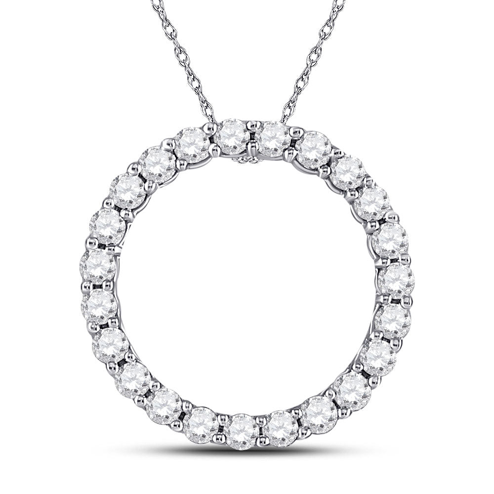 14K White Gold Womens Round Diamond Circle Pendant 1/4 Cttw