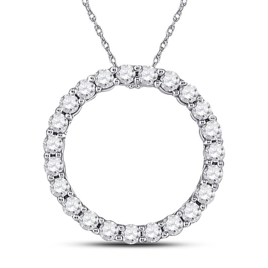 14K White Gold Womens Round Diamond Circle Pendant 1/4 Cttw