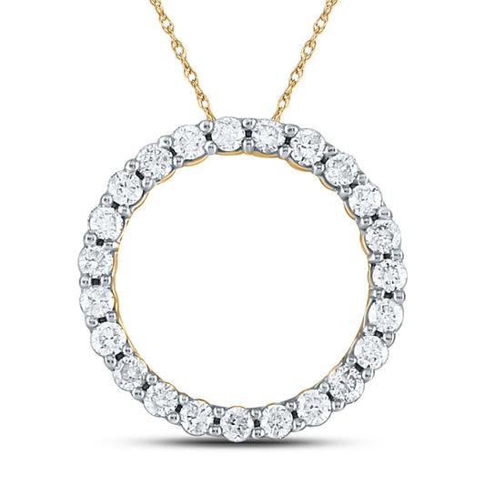 14K Yellow Gold Womens Round Diamond Circle Pendant 1/4 Cttw