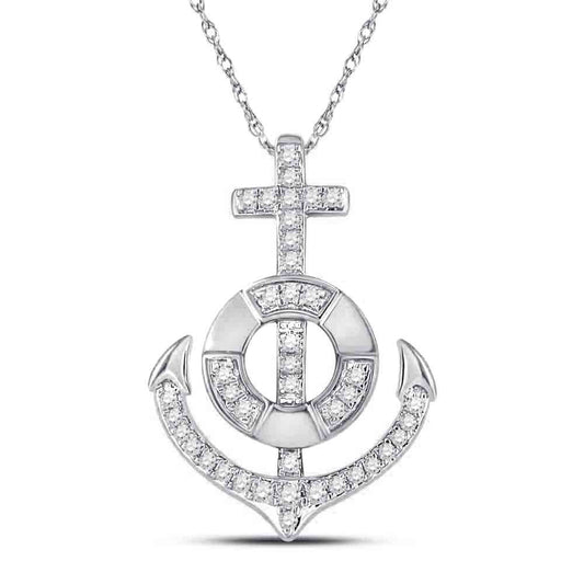 10K White Gold Womens Round Diamond Anchor Nautical Pendant 1/5 Cttw