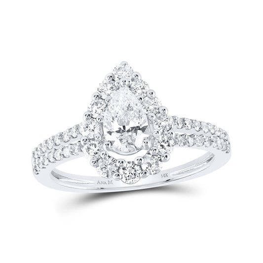 14K White Gold Pear Diamond Solitaire Bridal Wedding Engagement Ring 1-1/3 Cttw, Womens Size: 5-10