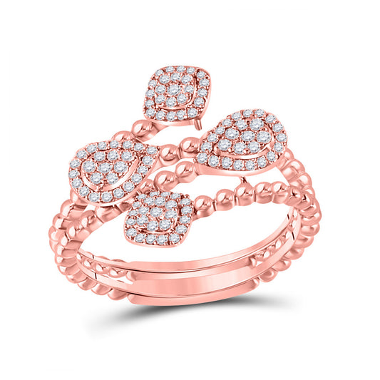 10K Rose Gold Womens Round Diamond Beaded Geometric Wrap Fashion Ring 1/3 Cttw, Womens Size: 5-10