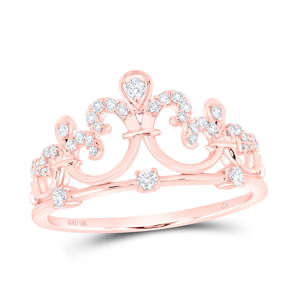 10K Rose Gold Womens Round Diamond Filigree Fashion Ring 1/5 Cttw, Womens Size: 5-10