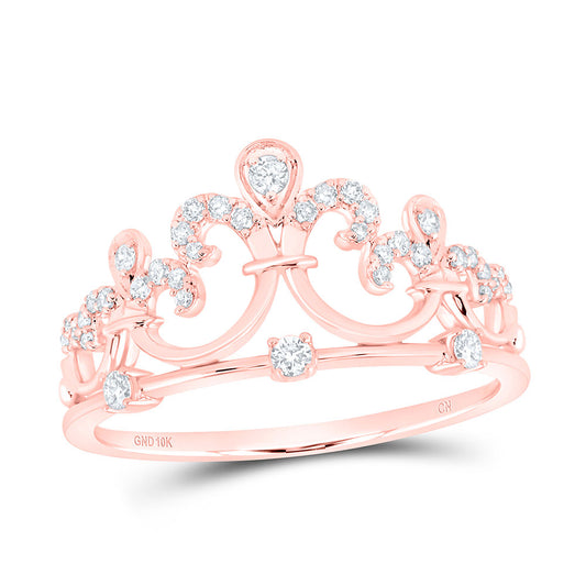 10K Rose Gold Womens Round Diamond Filigree Fashion Ring 1/5 Cttw, Womens Size: 5-10