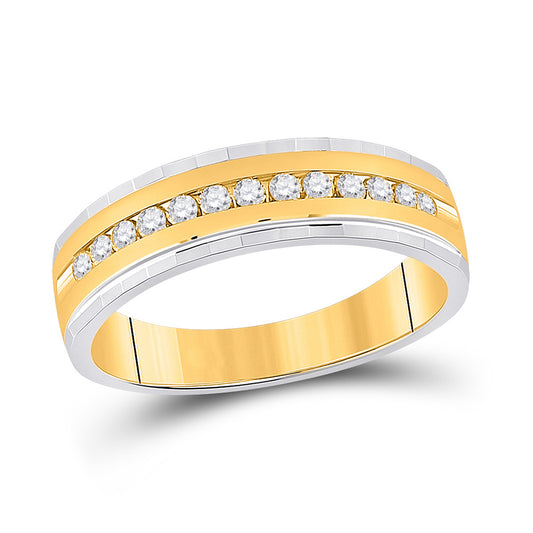 10K Two-tone Gold Mens Round Diamond Wedding Single Row Band Ring 1/3 Cttw, Mens Size: 7-13