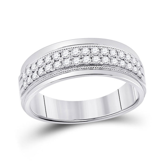 10K White Or Yellow Gold Mens Round Diamond Wedding Machine Set Band Ring , Mens Size: 7-13