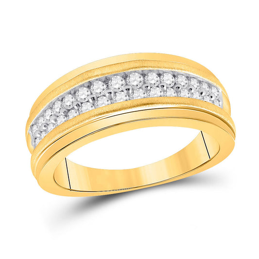 10K Yellow Gold Mens Round Diamond Wedding Double Row Band Ring 3/4 Cttw, Mens Size: 7-13