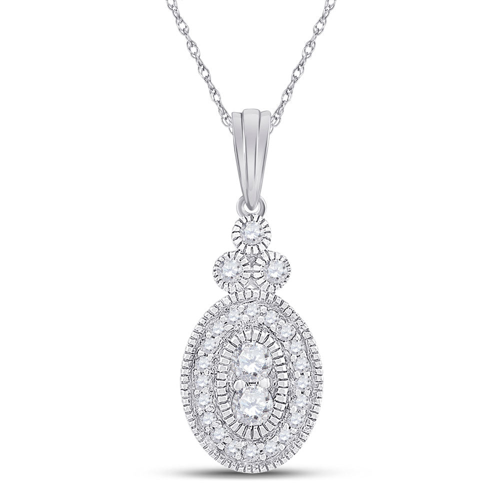 10K White Gold Womens Round Diamond Oval Pendant 1/5 Cttw