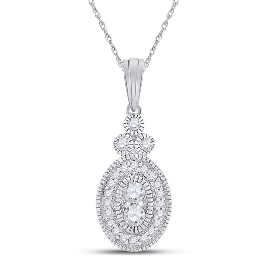 10K White Gold Womens Round Diamond Oval Pendant 1/5 Cttw
