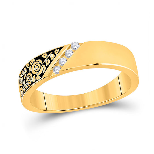 14K Yellow Gold Mens Round Diamond Wedding Rose Flower Band Ring 1/20 Cttw, Mens Size: 7-13