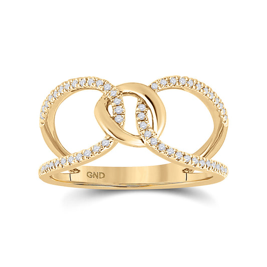 14K Yellow Gold Womens Round Diamond Negative Space Link Fashion Ring 1/6 Cttw, Womens Size: 5-10