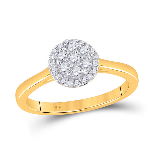 14K Yellow Gold Womens Round Diamond Halo Flower Cluster Ring 1/3 Cttw, Womens Size: 5-10