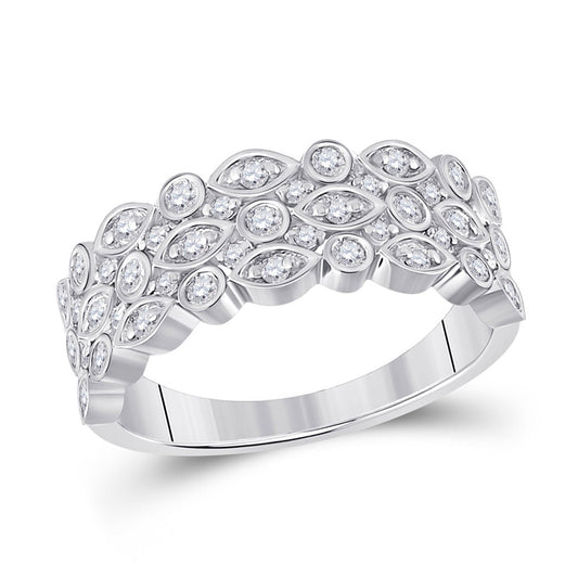 14K White Gold Womens Round Diamond Oval Dot 3-Row Fashion Ring 3/4 Cttw, Womens Size: 5-10