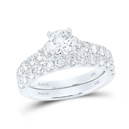 14K White Gold Round Diamond Bridal Wedding Ring Band Set 2 Cttw, Womens Size: 5-10