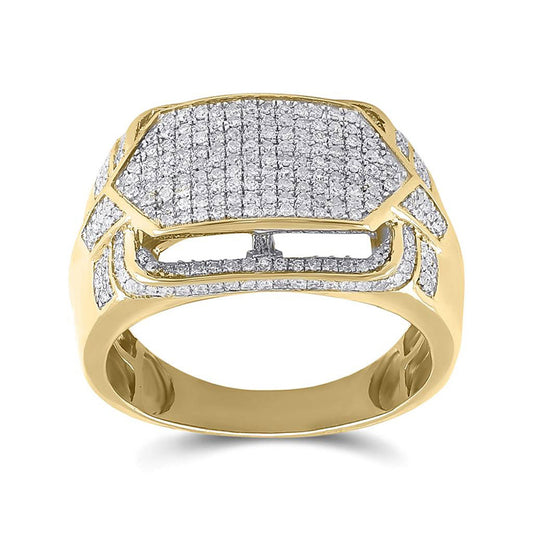 10K Yellow Gold Mens Round Diamond Statement Fashion Ring 3/4 Cttw, Mens Size: 7-13