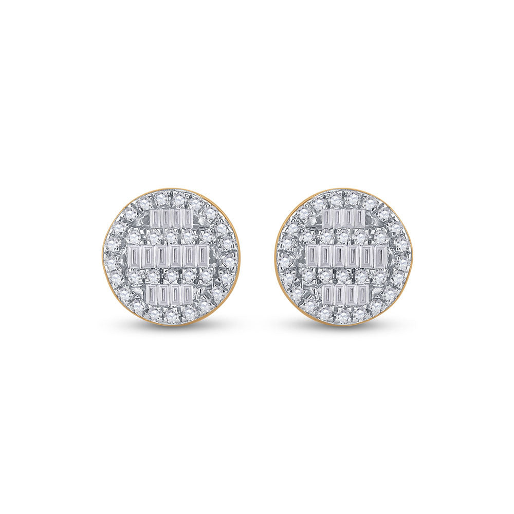 10K Yellow Gold Womens Baguette Diamond Circle Cluster Earrings 1/3 Cttw
