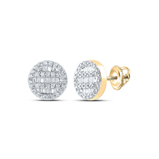 10K Yellow Gold Womens Baguette Diamond Circle Cluster Earrings 1/3 Cttw