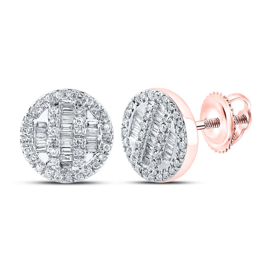 10K Yellow Or White Or Rose Gold Baguette Diamond Circle Cluster Earrings