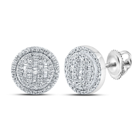 10K Yellow Gold Baguette Diamond Circle Cluster Earrings 1/2 Cttw