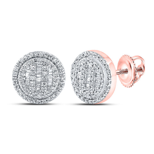 10K Yellow Or White Or Rose Gold Baguette Diamond Circle Cluster Earrings
