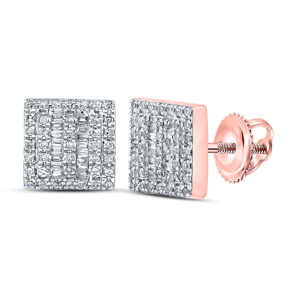 10K Rose Gold Baguette Diamond Square Earrings 1/3 Cttw