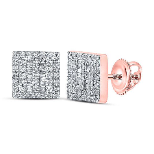 10K Rose Gold Baguette Diamond Square Earrings 1/3 Cttw
