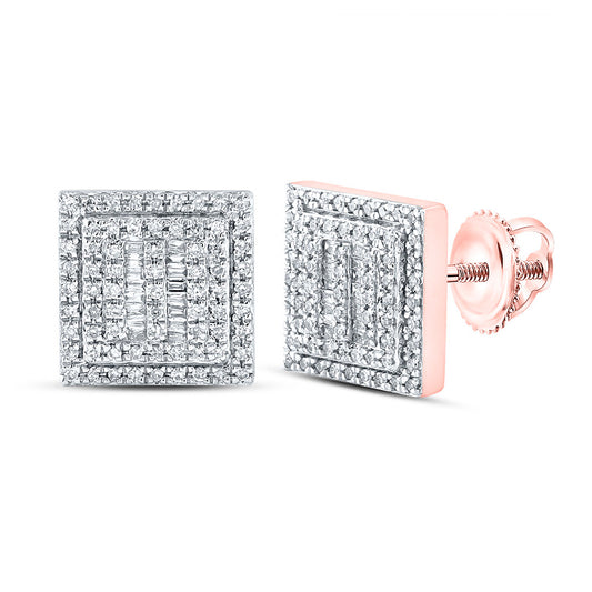 10K Yellow Or White Or Rose Gold Baguette Diamond Square Earrings