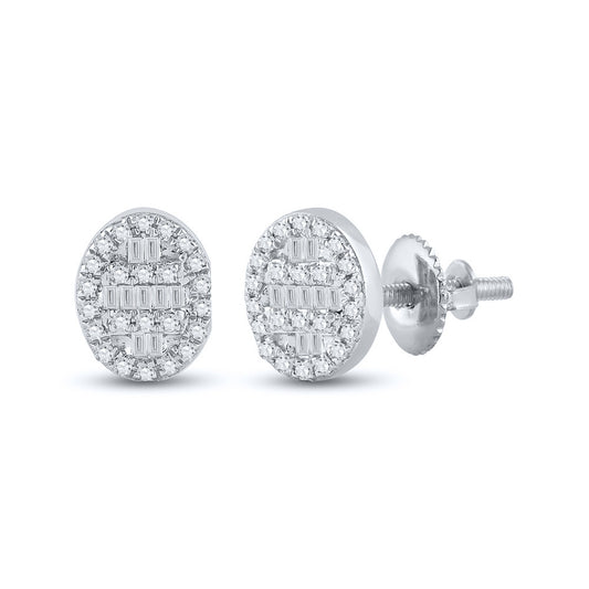 10K White Gold Womens Baguette Diamond Oval Cluster Earrings 1/4 Cttw