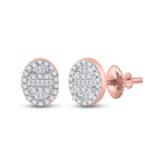10K White Or Rose Gold Womens Baguette Diamond Oval Cluster Earrings