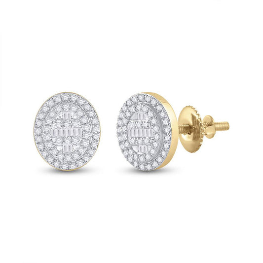 10K Yellow Gold Womens Baguette Diamond Oval Cluster Earrings 3/8 Cttw