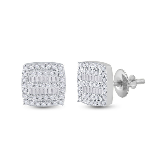 10K White Gold Womens Baguette Diamond Square Earrings 1/3 Cttw