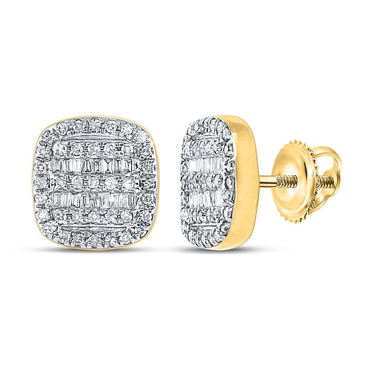 10K Yellow Gold Baguette Diamond Square Earrings 1/3 Cttw