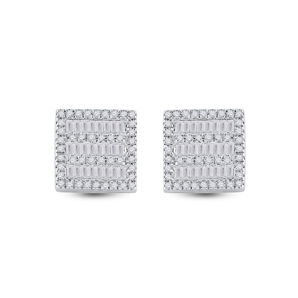 10K White Gold Womens Baguette Diamond Square Earrings 1/3 Cttw