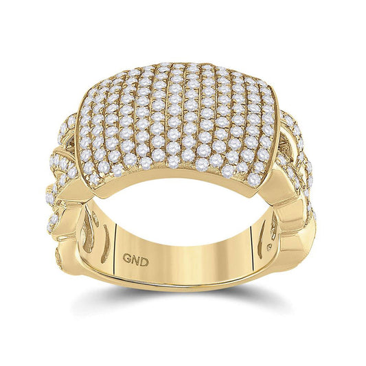 10K Yellow Gold Mens Round Diamond Statement Fashion Ring 2 Cttw, Mens Size: 7-13
