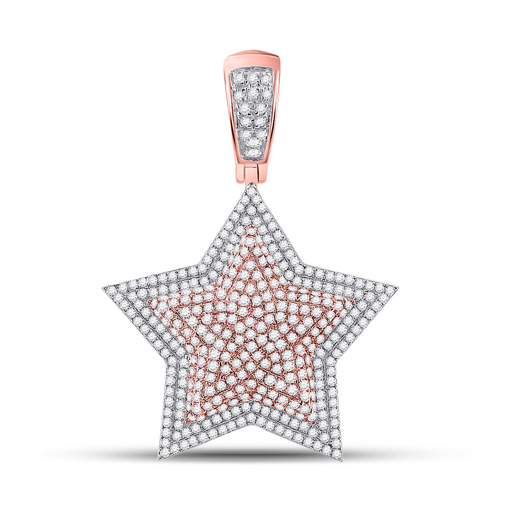 10K Two-tone Gold Mens Round Diamond Star Charm Pendant 1-5/8 Cttw, Length: 1.58 In, Width: 1.16 In