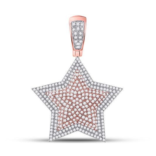 10K Two-tone Gold Mens Round Diamond Star Charm Pendant 1-5/8 Cttw, Length: 1.58 In, Width: 1.16 In