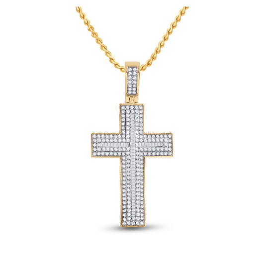 10K Yellow Gold Mens Baguette Diamond Cross Charm Pendant 2-3/4 Cttw