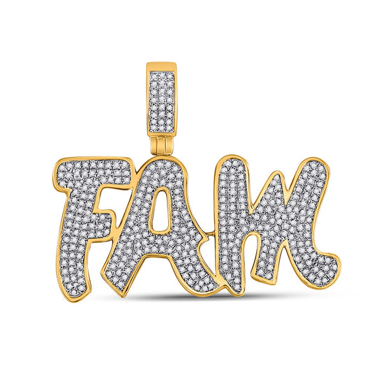 10K Yellow Gold Mens Round Diamond Fam Phrase Charm Pendant 1 Cttw, Length: 1.28 In, Width: 1.54 In
