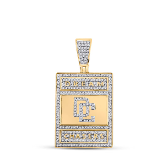 10K Yellow Gold Mens Round Diamond Dream Chasers Charm Pendant 3/4 Cttw, Length: 1.69 In, Width: 0.89 In