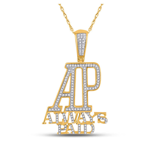 10K Yellow Gold Mens Round Diamond Always Paid Phrase Charm Pendant 1/2 Cttw, Length: 1.68 In, Width: 1.03 In