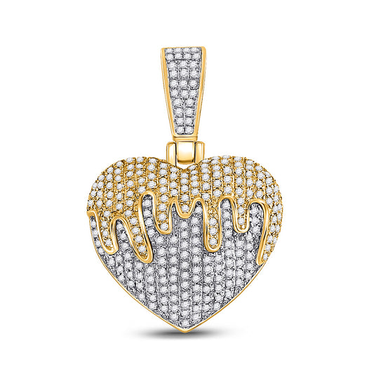 10K Yellow Gold Mens Round Diamond Melting Heart Charm Pendant 3/4 Cttw, Length: 1.15 In, Width: 0.81 In
