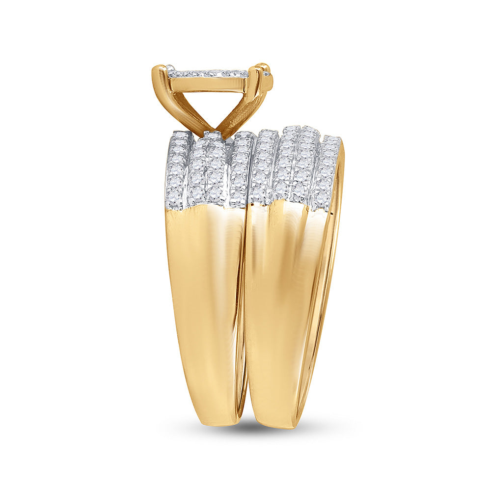 14K Yellow Gold His Hers Round Diamond Cluster Matching Wedding Set 1-1/3 Cttw, Womens Size: 5-10, Mens Size: 7-13