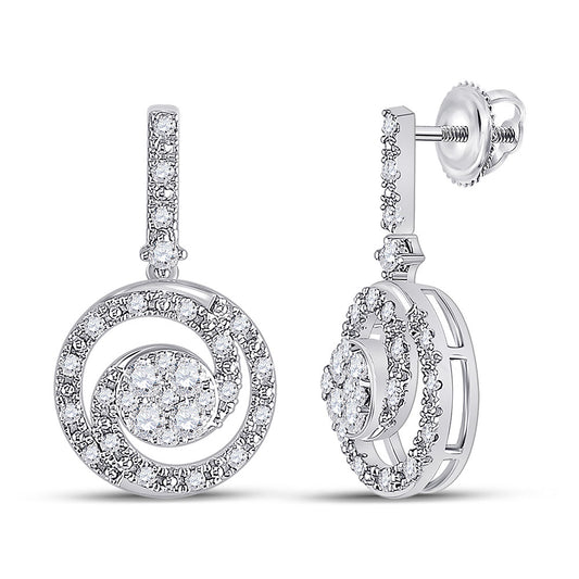 14K White Gold Womens Round Diamond Fashion Swirl Dangle Earrings 1/2 Cttw