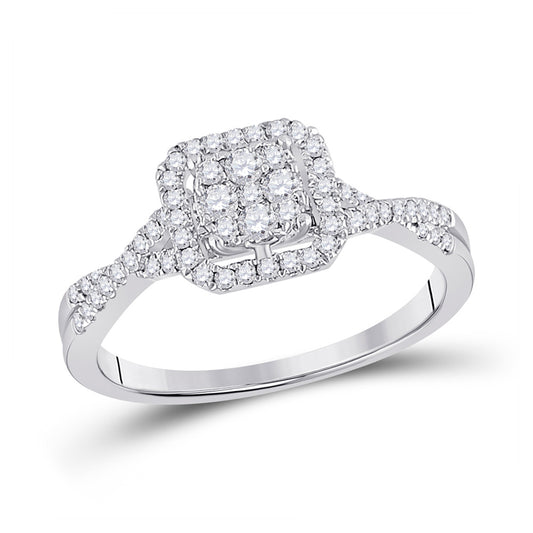 10K White Gold Womens Round Diamond Square Cluster Ring 1/2 Cttw, Womens Size: 5-10