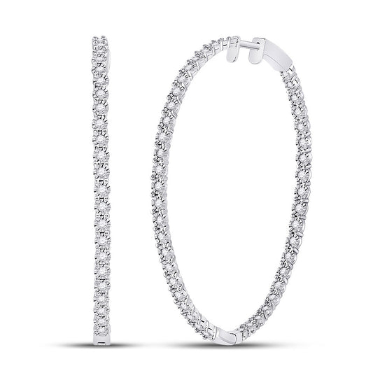 14K White Gold Womens Round Diamond Inside-Outside Hoop Earrings 1-1/4 Cttw, Length: 1.88 In
