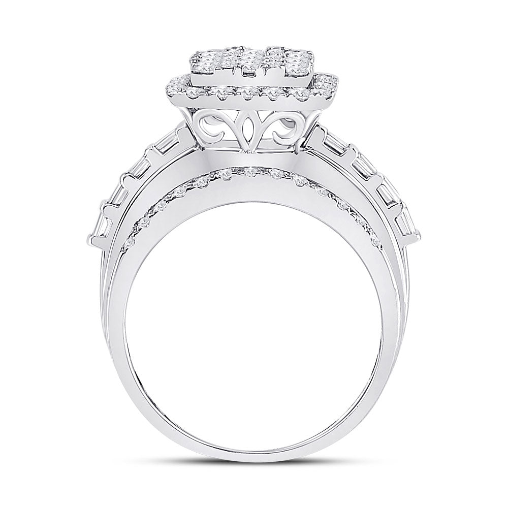 14K White Gold Womens Round Diamond Rectangle Cluster Ring 1-3/4 Cttw, Womens Size: 5-10