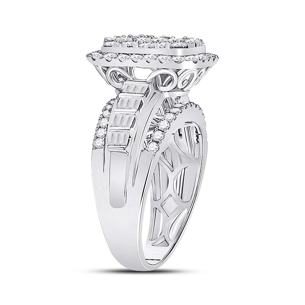 14K White Gold Womens Round Diamond Rectangle Cluster Ring 1-3/4 Cttw, Womens Size: 5-10