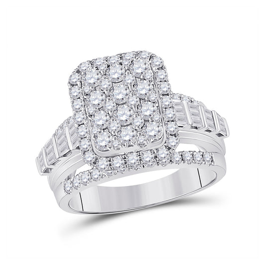 14K White Gold Womens Round Diamond Rectangle Cluster Ring 1-3/4 Cttw, Womens Size: 5-10